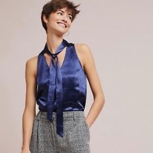 Maeve Silky Blue Tie Neck Blouse size 14